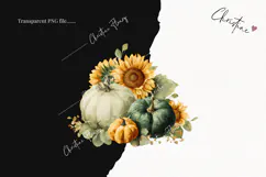 Green Pumpkins and Sunflowers Clipart | Fall Png Product Image 2
