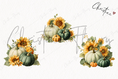 Green Pumpkins and Sunflowers Clipart | Fall Png Product Image 3