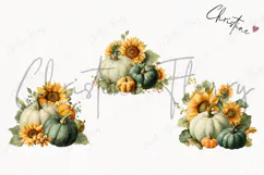Green Pumpkins and Sunflowers Clipart | Fall Png Product Image 3