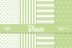Soft green scrapbook paper pack with polka dots, stripes and basic printable patterns