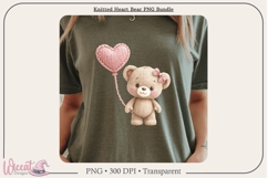 Knitted Heart Bear PNG Bundle, Faux Yarn Teddy Bears, Product Image 2