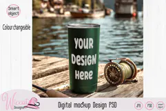 Fishing tumbler mockup PSD lake scene cup mockup outdoor tum Product Image 1