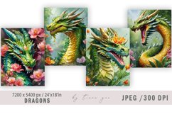 Watercolor floral dragon illustrations for prints- 4 Jpeg Product Image 1