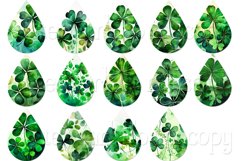 Irish Teardrop Earrings, Green Shamrock Watercolor Style Product Image 2