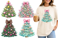 Green Whimsical Christmas Trees with Bows Festive Holiday Product Image 1