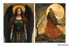 Vintage Pagan Folk Junk Journal Pages, Wiccan Green Witch Product Image 2