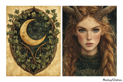 Vintage Pagan Folk Junk Journal Pages, Wiccan Green Witch Product Image 3