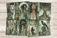Green Witch Journal, Dark Witch Printable, GlamArtZhanna, Woodland Witch Pages, Druid Witch Art, Wiccan Scrapbook Paper, Forest Animals Card, Folk Witch Collage, Pagan Scrapbook Kit, Woodland Animals Paper