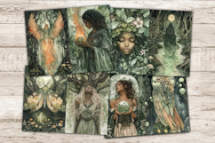 Green Witch Journal, Dark Witch Printable, GlamArtZhanna, Woodland Witch Pages, Druid Witch Art, Wiccan Scrapbook Paper, Forest Animals Card, Folk Witch Collage, Pagan Scrapbook Kit, Woodland Animals Paper