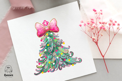 Green Whimsical Christmas Trees with Bows Festive Holiday Product Image 4