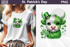 St. Patrick's Day Clipart | Highland Cow Clover Sublimation Product Image 1