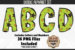 Green Star Halloween Doodle Alphabet and Numbers |PNG Files Product Image 1