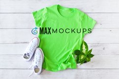 Green shirt mockup women, casual flatlay styled photo Product Image 1