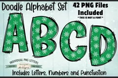 Green Snowflakes Doodle Alphabet and Numbers | PNG Files Product Image 1