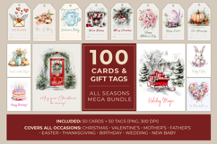 Christmas card, Watercolor greeting Card, Gift Tag Bundle Product Image 1