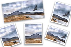 Greeting cards designs with watercolor landscape of Alaska mountains