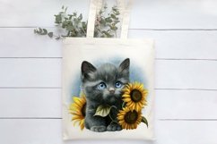 Grey Kitten With Sunflowers Sublimation | Cute Ash-Grey Cat Product Image 2