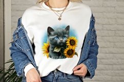 Grey Kitten With Sunflowers Sublimation | Cute Ash-Grey Cat Product Image 4