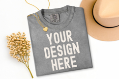 Comfort Colors C1717 Grey Shirt Mockup, Flat Lay Mockup Product Image 1