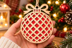 Grid Bauble Laser Cut Wood File, Christmas Ornament SVG Product Image 1
