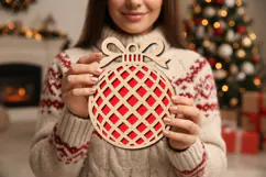Grid Bauble Laser Cut Wood File, Christmas Ornament SVG Product Image 2