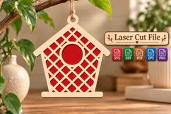 Grid Birdhouse Hanging Ornament SVG, Holiday Laser Cut File Product Image 1