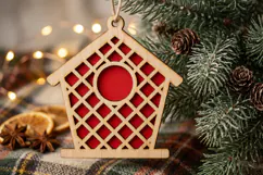 Grid Birdhouse Hanging Ornament SVG, Holiday Laser Cut File Product Image 2
