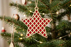 Grid Wooden Christmas Star SVG Red Lattice Ornament Product Image 2
