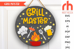 grill master svg, king of the grill svg, backyard door sign svg, beer hanger svg, welcome sign svg, wood patio sign, round hanging sign svg, laser cut file, layered sign svg, the grillfather svg, seasonal door svg, glowforge cut file, cricut cut file