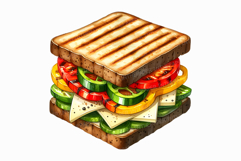Grilled Bell Pepper Sandwich Watercolor Breakfast Snack PNG Product Image 1