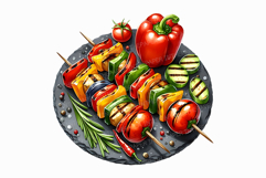 Grilled Bell Pepper Skewers Watercolor BBQ Paprika PNG Product Image 1