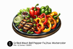 Grilled Meat Bell Pepper Fajitas Watercolor Mexican Dish PNG Product Image 1