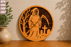 Grim Reaper in Graveyard Halloween Laser Cut SVG Product Image 1