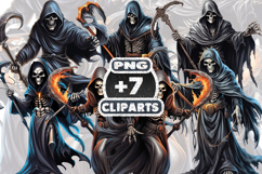 Grim Reaper Sublimation Clipart | Gothic Halloween Skull PNG Product Image 1