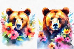 Grizzly Bear portrait with flowers AI watercolor Product Image 3