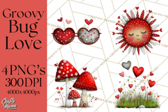 Groovy Retro Valentine Bug Clipart PNG, 70s Love Clip Art Product Image 1