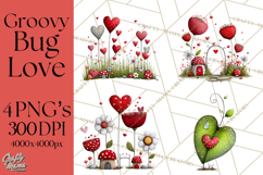 Groovy Retro Valentine Bug Clipart PNG, 70s Love Clip Art Product Image 1