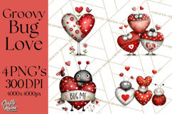 Groovy Retro Valentine Bug Clipart PNG, 70s Love Clip Art Product Image 1