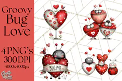 Groovy Retro Valentine Bug Clipart PNG, 70s Love Clip Art Product Image 1