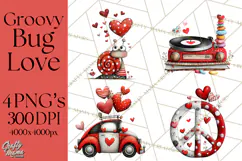 Groovy Retro Valentine Bug Clipart PNG, 70s Love Clip Art Product Image 1