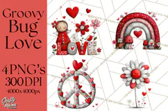 Groovy Retro Valentine Bug Clipart PNG, 70s Love Clip Art Product Image 1