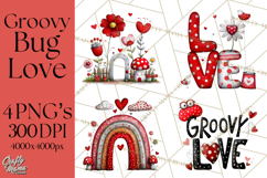 Groovy Retro Valentine Bug Clipart PNG, 70s Love Clip Art Product Image 1