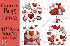 Groovy Retro Valentine Bug Clipart PNG, 70s Love Clip Art Product Image 1