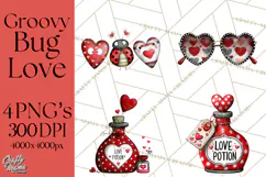 Groovy Retro Valentine Bug Clipart PNG, 70s Love Clip Art Product Image 1