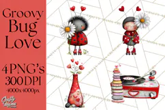 Groovy Retro Valentine Bug Clipart PNG, 70s Love Clip Art Product Image 1