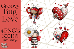 Groovy Retro Valentine Bug Clipart PNG, 70s Love Clip Art Product Image 1