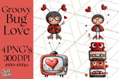 Groovy Retro Valentine Bug Clipart PNG, 70s Love Clip Art Product Image 1