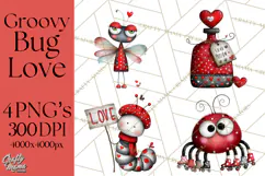 Groovy Retro Valentine Bug Clipart PNG, 70s Love Clip Art Product Image 1