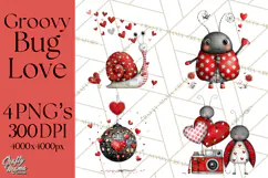 Groovy Retro Valentine Bug Clipart PNG, 70s Love Clip Art Product Image 1