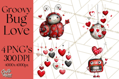 Groovy Retro Valentine Bug Clipart PNG, 70s Love Clip Art Product Image 1